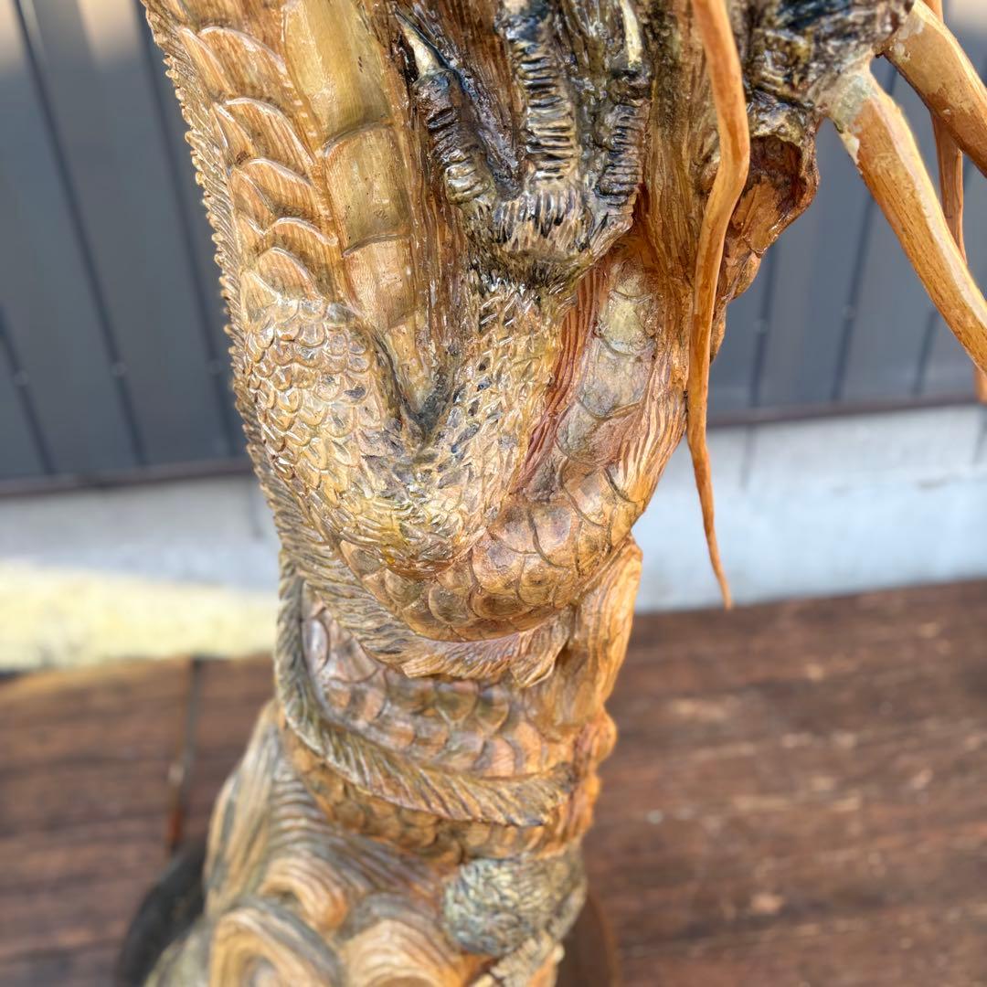 大迫力！木彫り 昇り龍 ドラゴン 一刀彫 置物 大型彫刻 和風 美術品ビンテージ