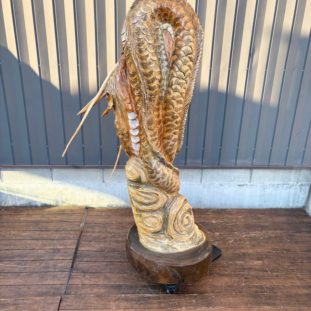 大迫力！木彫り 昇り龍 ドラゴン 一刀彫 置物 大型彫刻 和風 美術品ビンテージ
