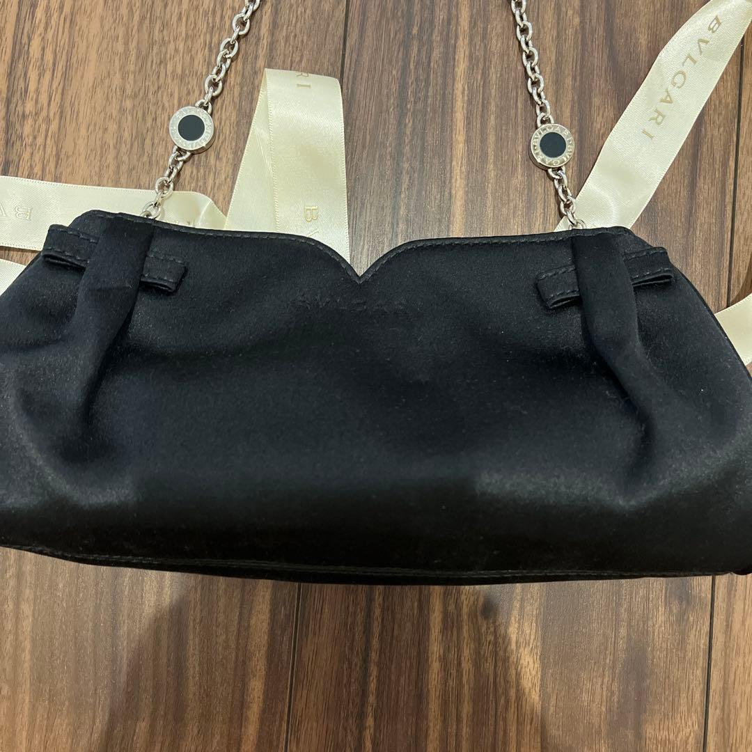 BVLGARI ブルガリ　ブラック サテン パーティーバッグ