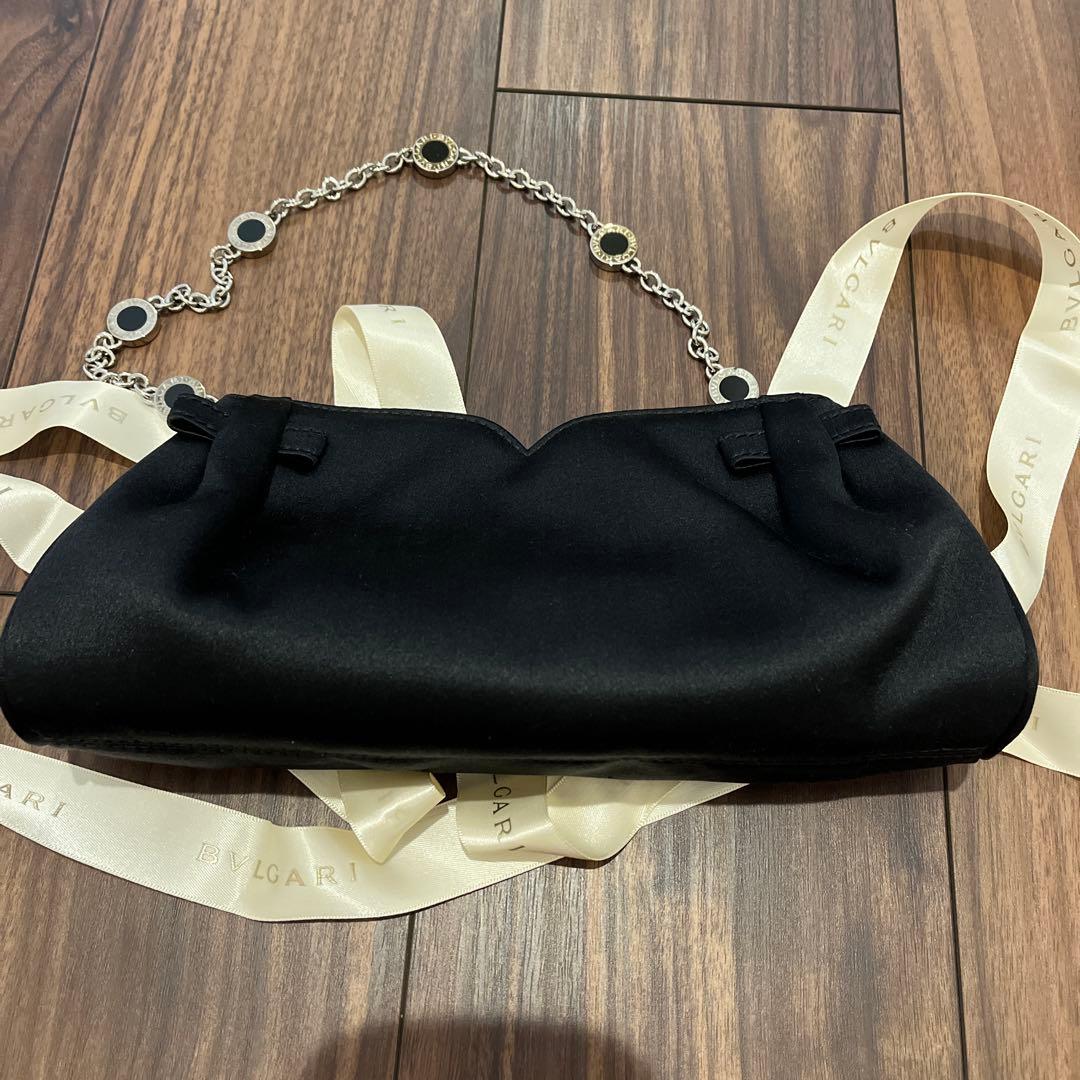 BVLGARI ブルガリ　ブラック サテン パーティーバッグ