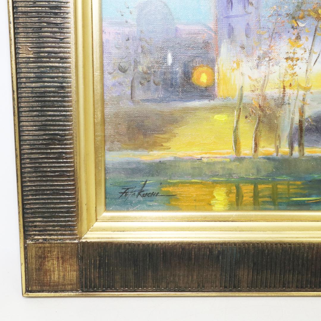 星空のセーヌ川　油絵 二口正和 油彩画 F4号