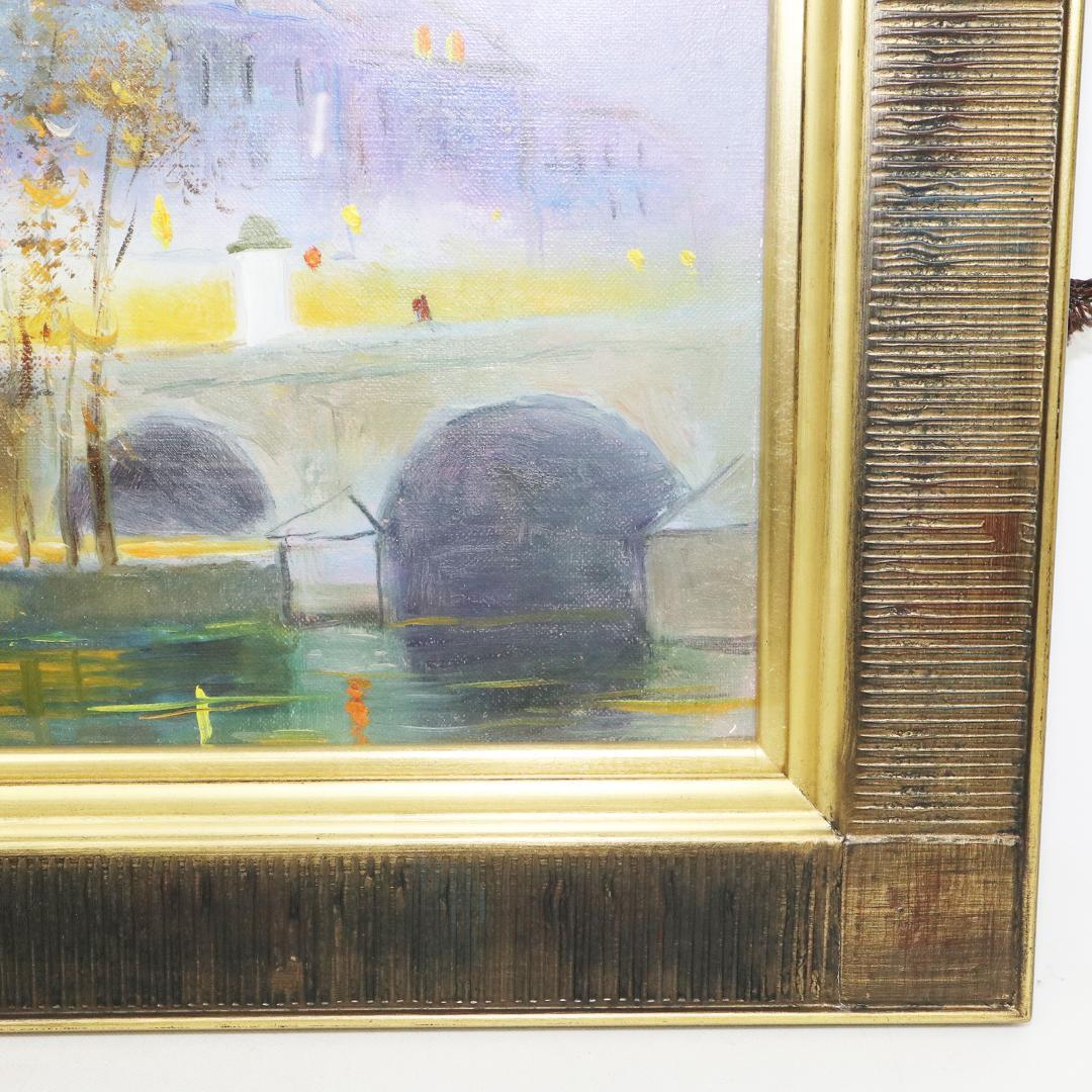 星空のセーヌ川　油絵 二口正和 油彩画 F4号