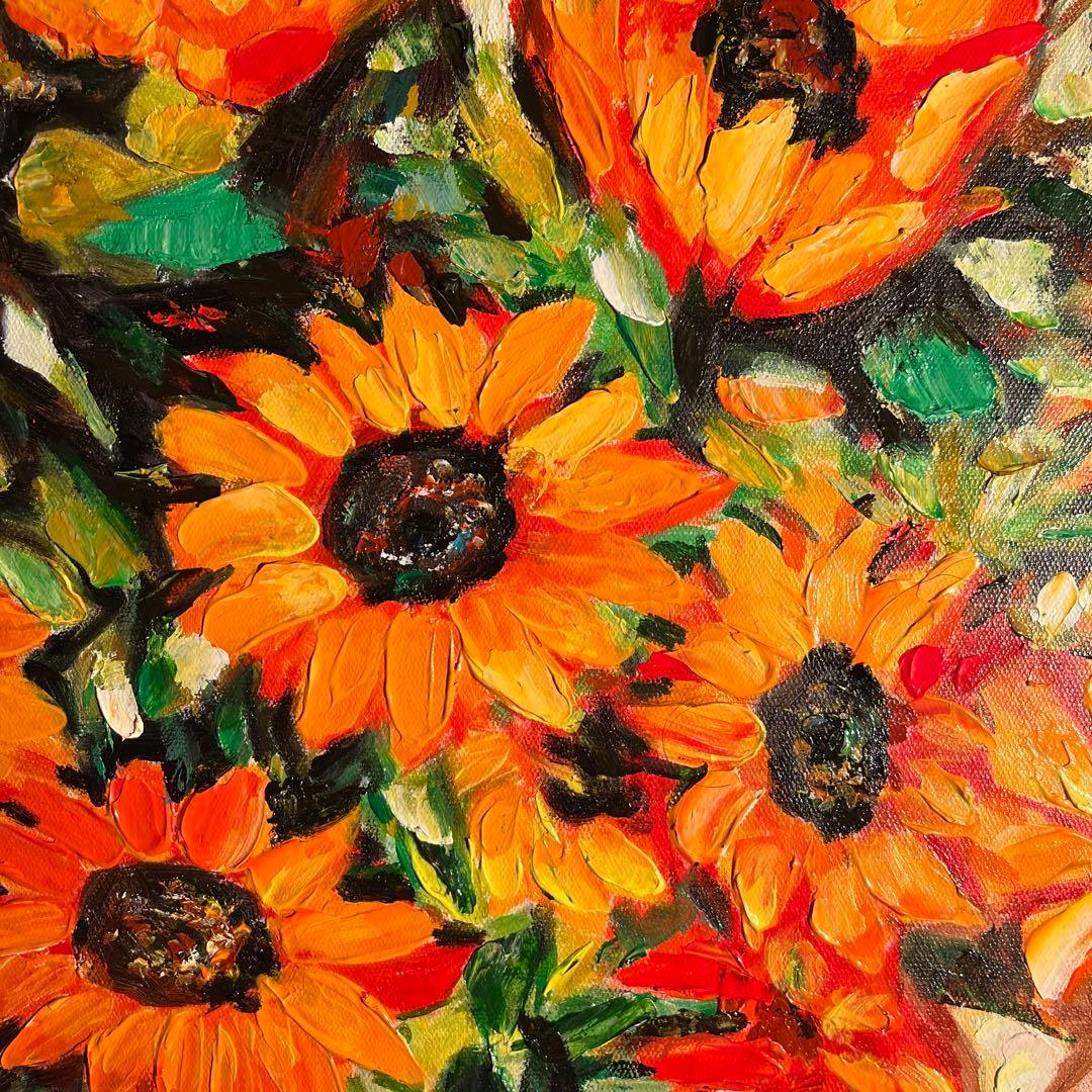 手書き油絵 ひまわり 額付 肉筆絵画 インテリア 油彩画