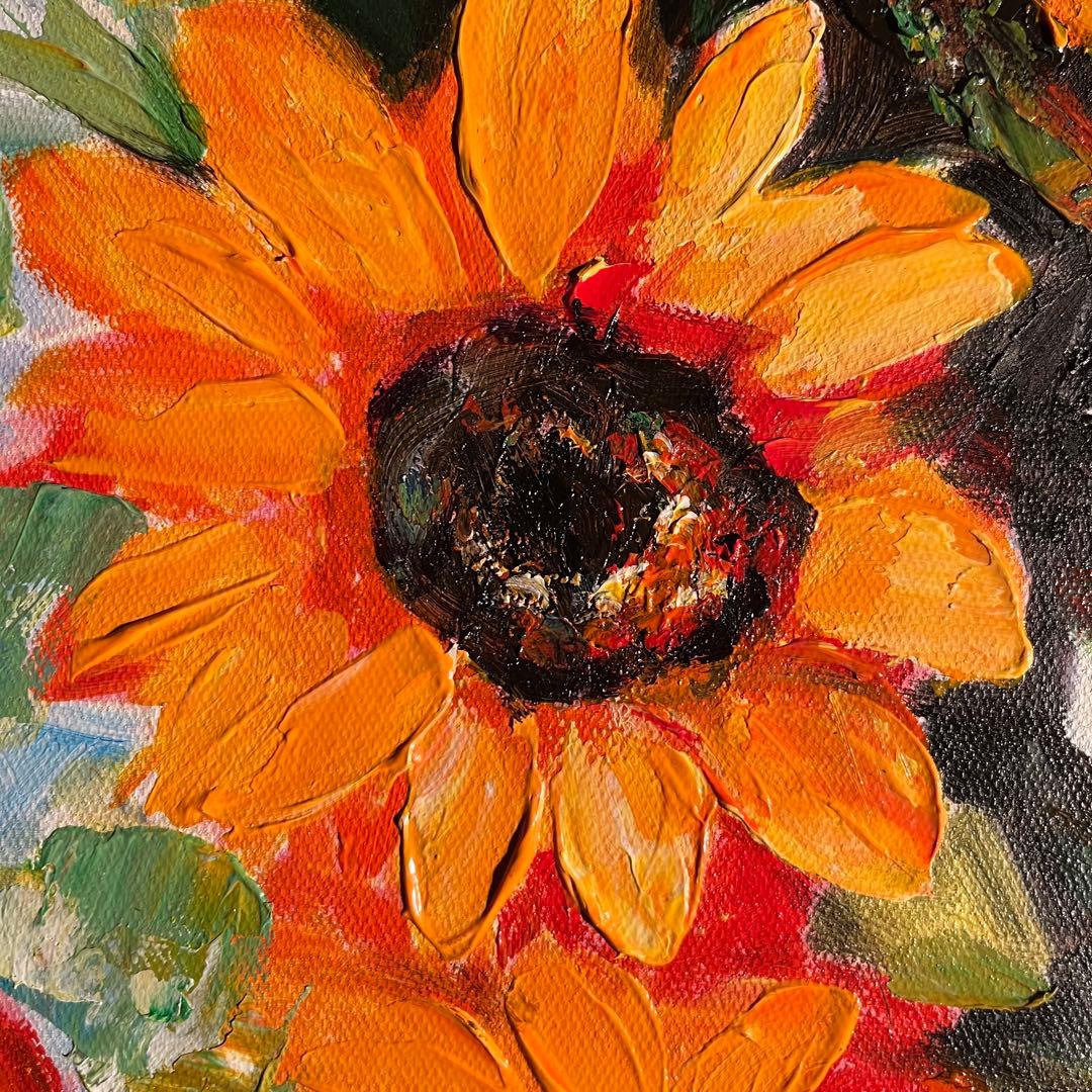 手書き油絵 ひまわり 額付 肉筆絵画 インテリア 油彩画