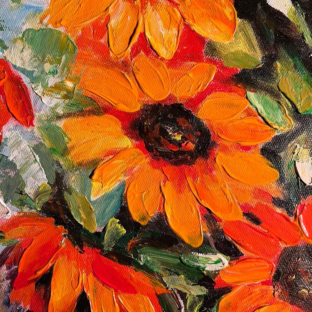 手書き油絵 ひまわり 額付 肉筆絵画 インテリア 油彩画