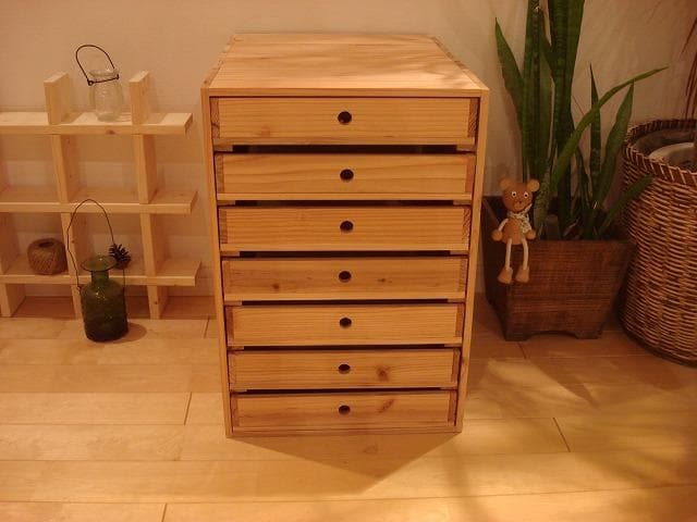 ★送料無料サイズ変更可能★A4丸穴7段引き出し②無垢材木製書類ケースオーダー可能