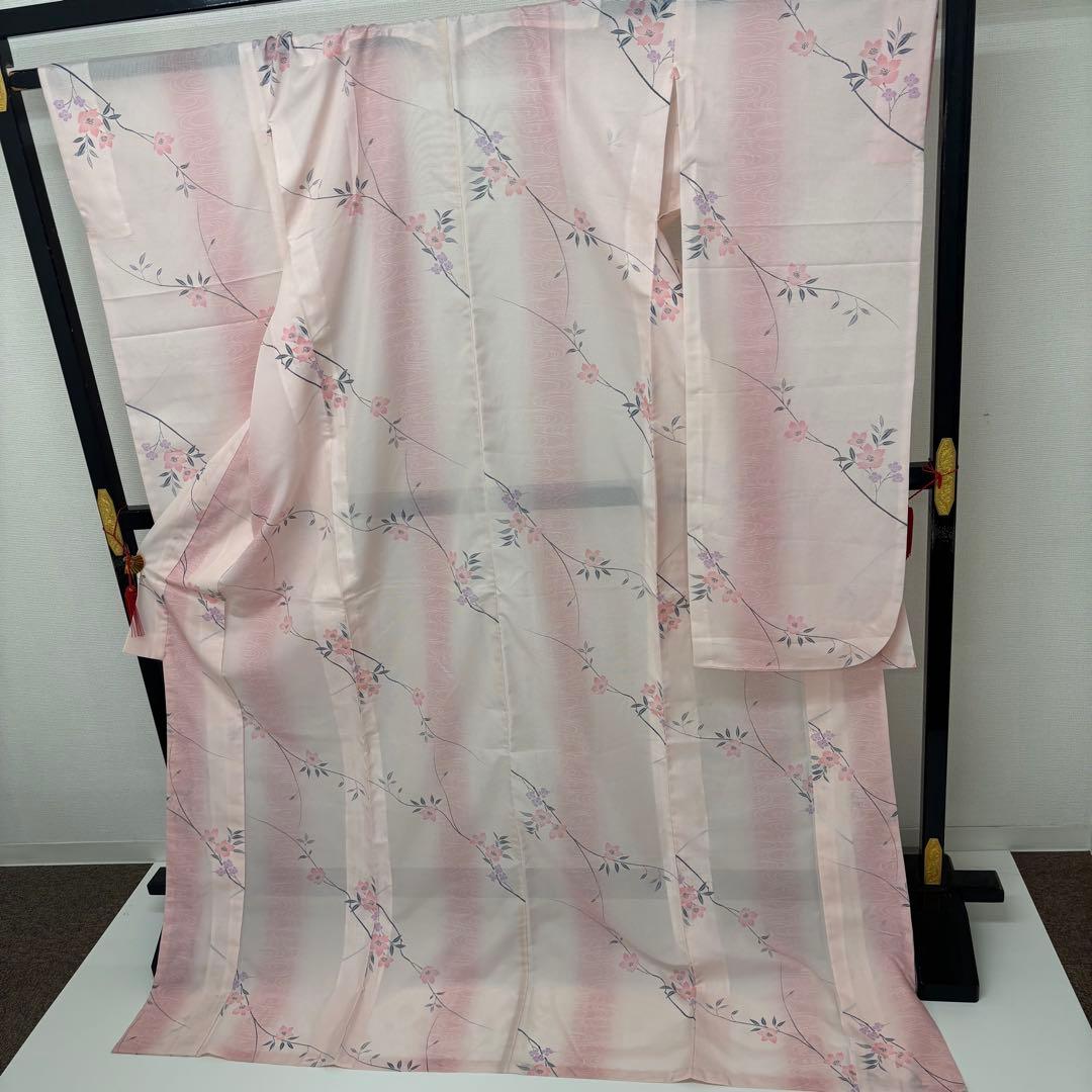 希少品 夏着物 夏振袖 裄67 小紋 絽 涼しげ 盛夏着物 化繊 AK-7585