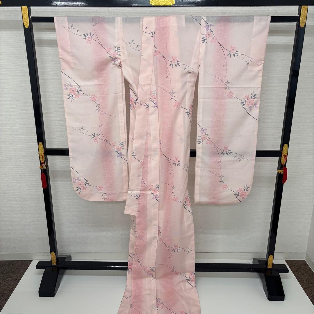 希少品 夏着物 夏振袖 裄67 小紋 絽 涼しげ 盛夏着物 化繊 AK-7585