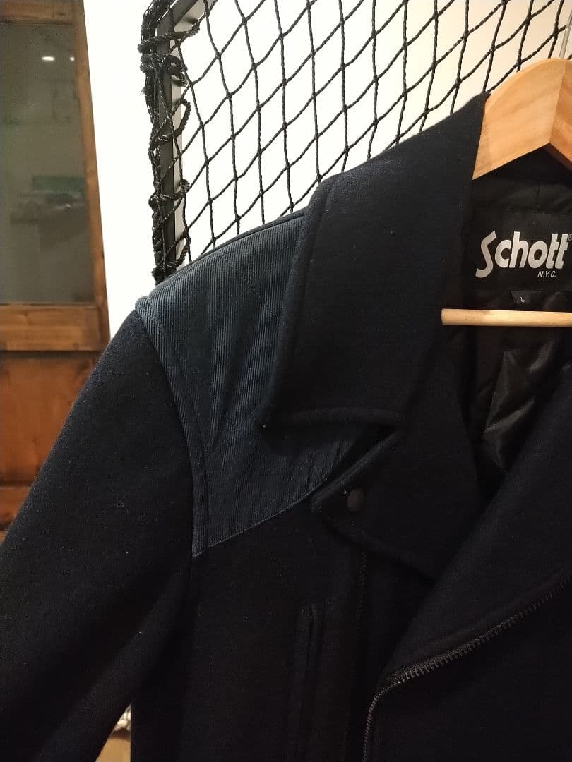 stussy × schott　ライダースジャケット　ネイビー