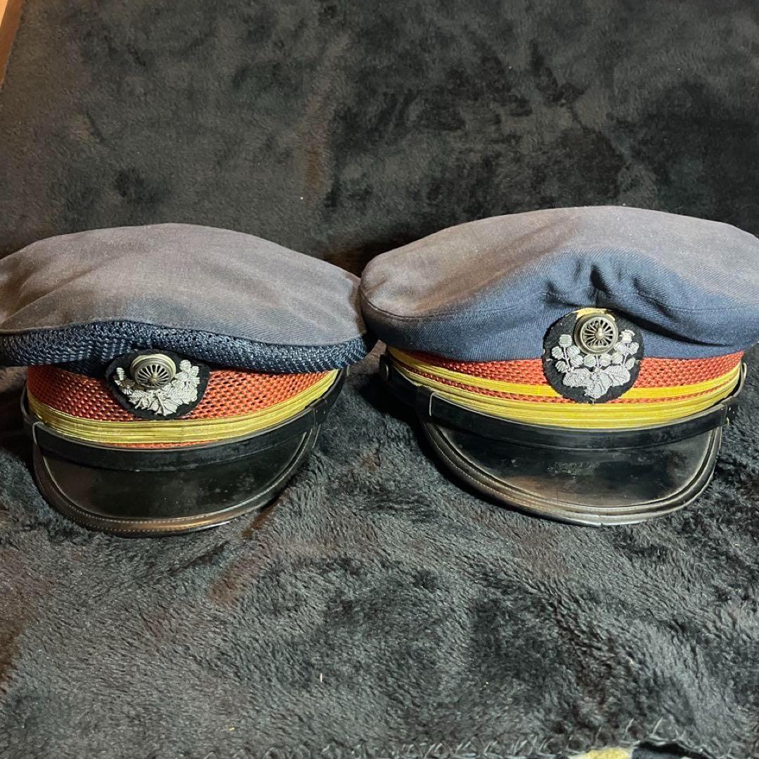 【国鉄】駅長用・助役用制帽2点◎北海道 室蘭地区放出品