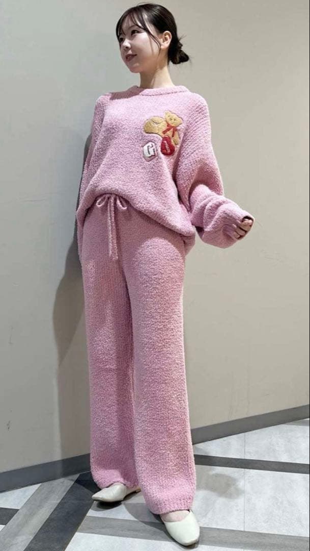 ジェラートピケ　ベビモコベアさがらプルオーバー＆ロングパンツセット　上下　ピンク