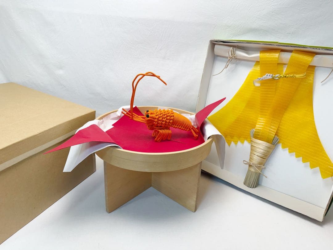 ほぼ未使用 茶道具 丸三宝 お正月飾り紅白敷紙付 床飾り 海老飾り 長のし 元箱