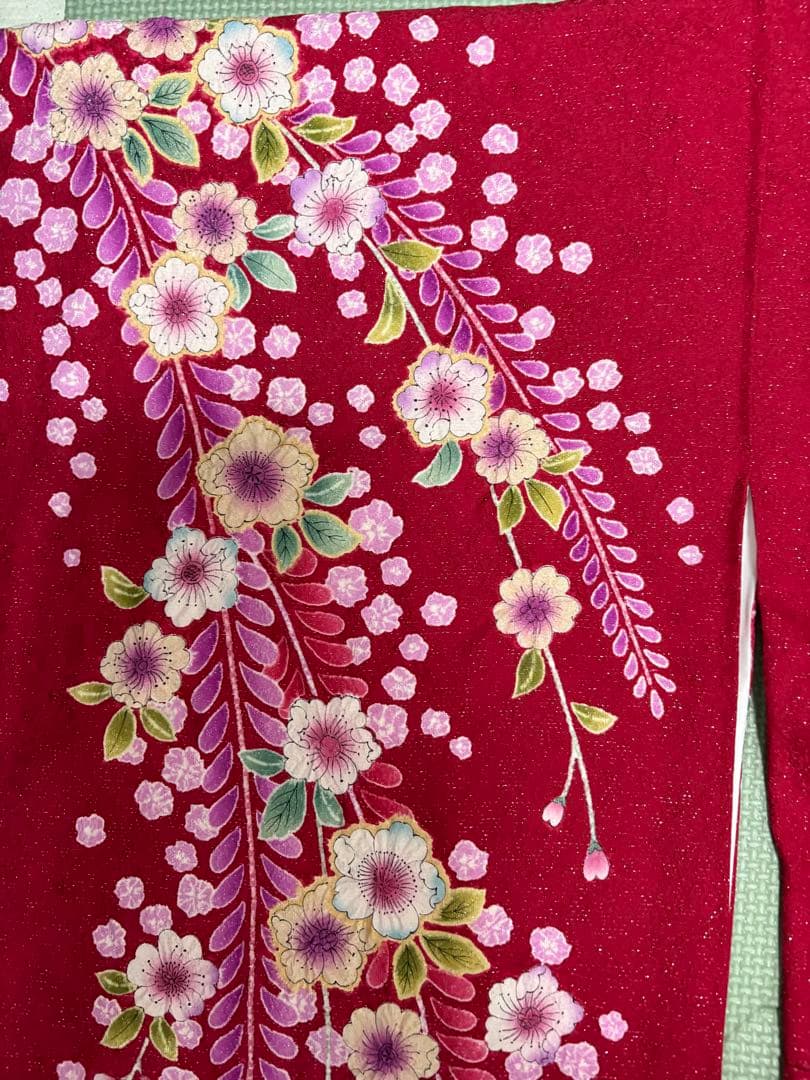 赤 花柄 振袖 着物　辻が花