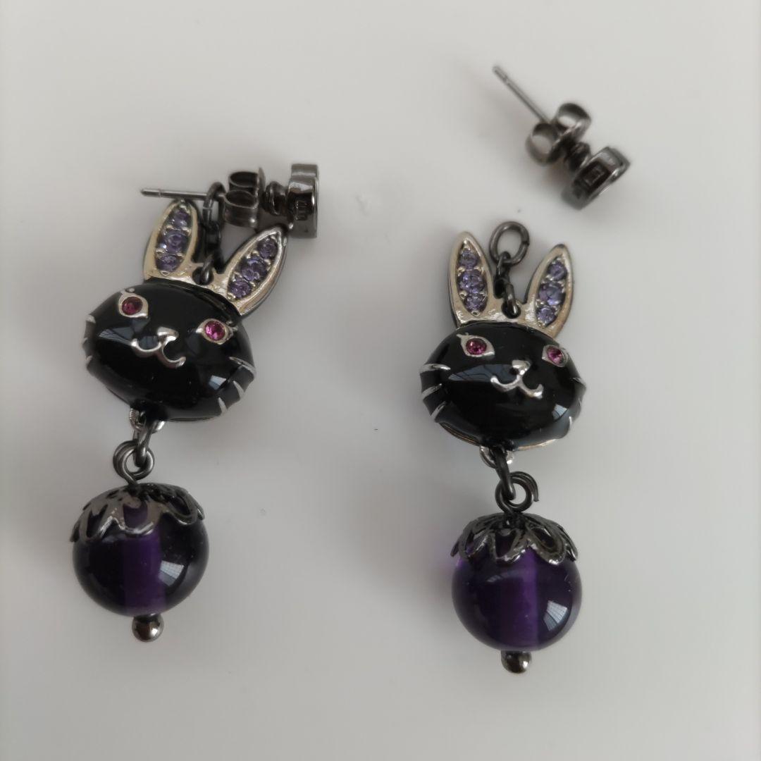 u*a様 アナスイ／両耳／ピアス／ウサギ／黒／動物／ハート／