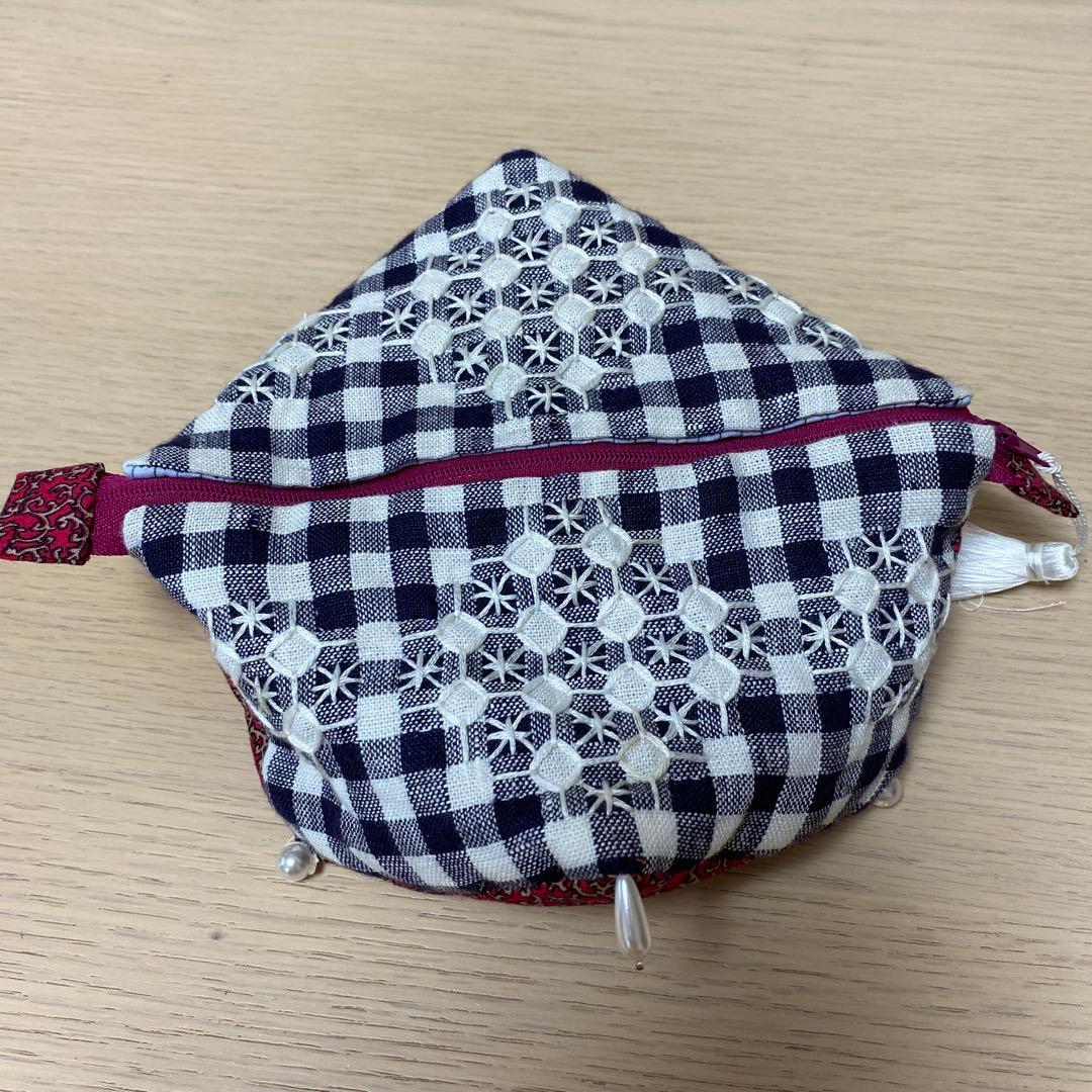 田村京　風船型ポーチ チェック柄刺繍その他　合計6点