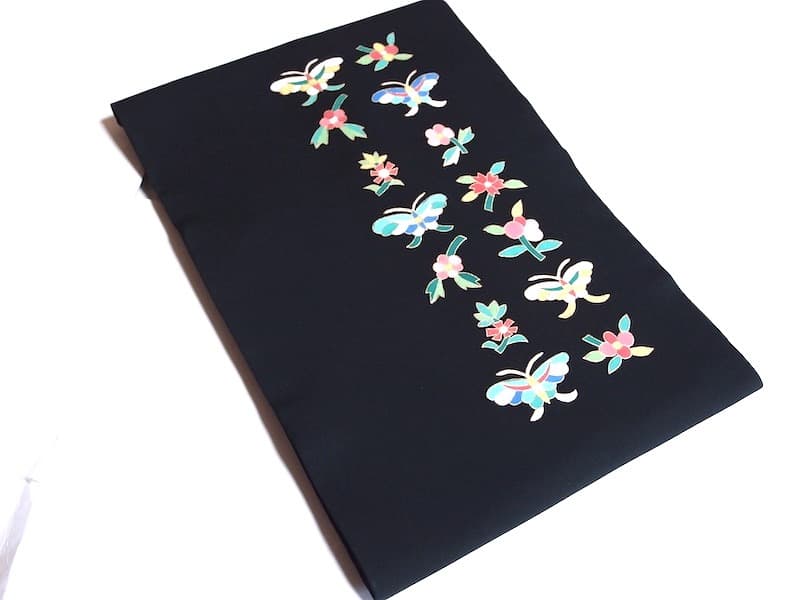 三越誂　塩瀬名古屋帯（花と蝶文）長368　正絹美品