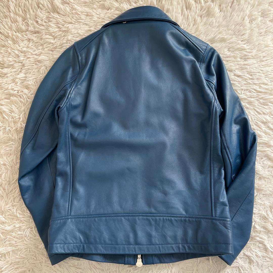 美品 NO ID. レザー シングルライダース ダブルジップ ブルー レッド