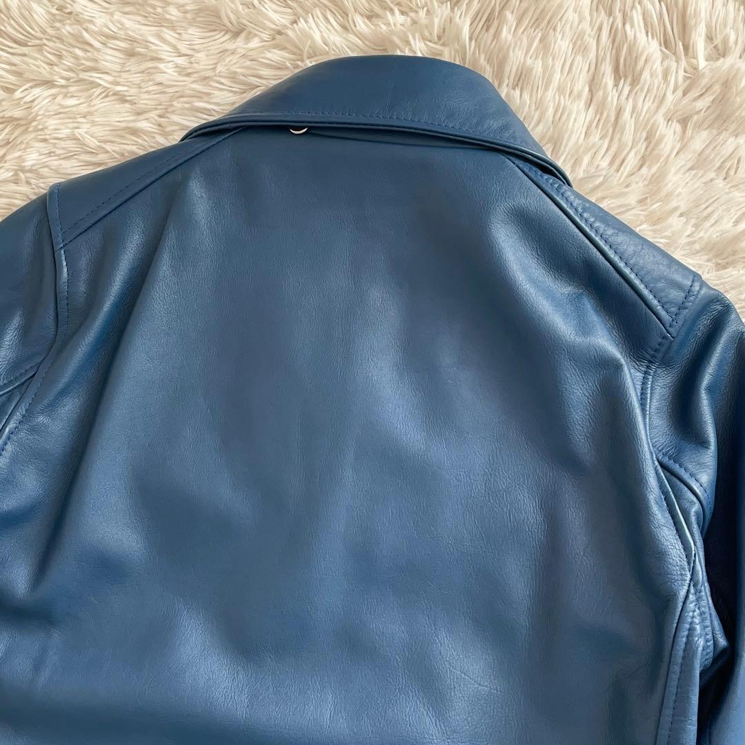 美品 NO ID. レザー シングルライダース ダブルジップ ブルー レッド
