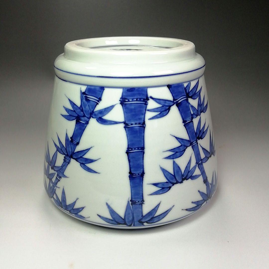 Ｓ４３６　水指　『染付　竹の図　水指』『平安　高野正阿弥造』　共箱　茶道具