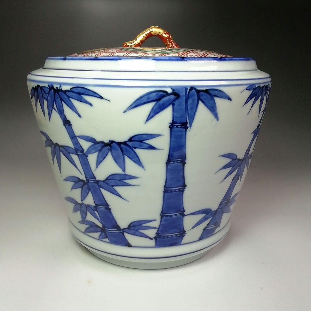 Ｓ４３６　水指　『染付　竹の図　水指』『平安　高野正阿弥造』　共箱　茶道具