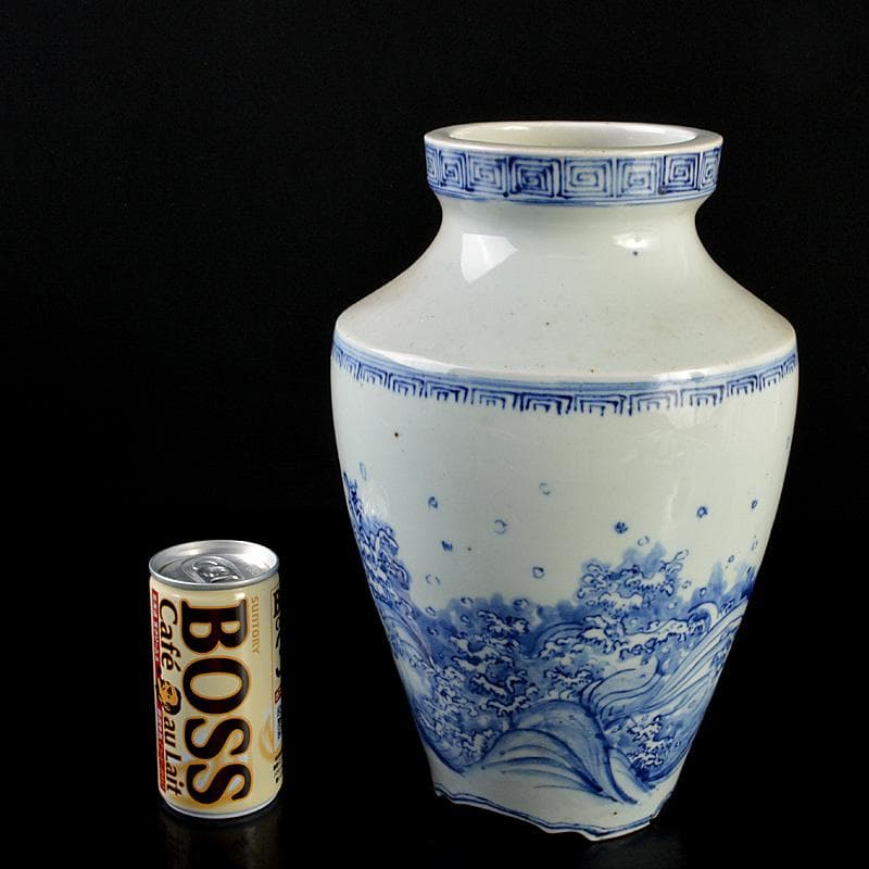 瀬戸焼　古瀬戸染付　巌手製　荒波文　花瓶　M　R7275F