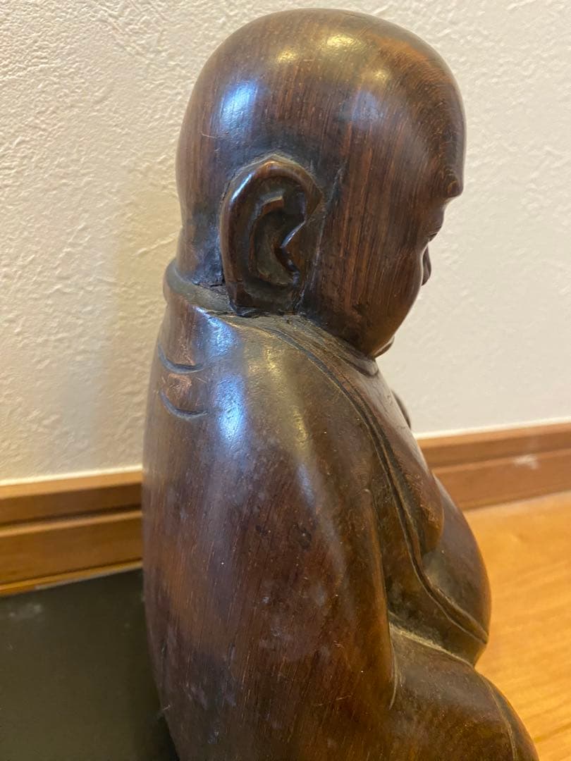 紫檀、黑檀彫刻布袋座佛像、高さ22cm重さ1799g