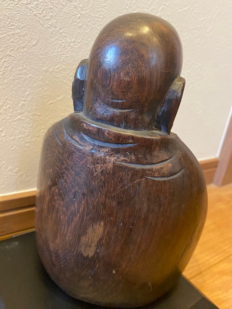 紫檀、黑檀彫刻布袋座佛像、高さ22cm重さ1799g