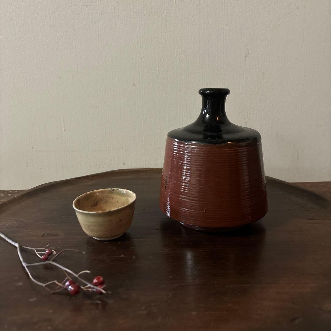 大堀相馬鉄釉徳利花入　古丹波天目釉　酒器　花器　骨董　アンティーク　茶道具　李朝