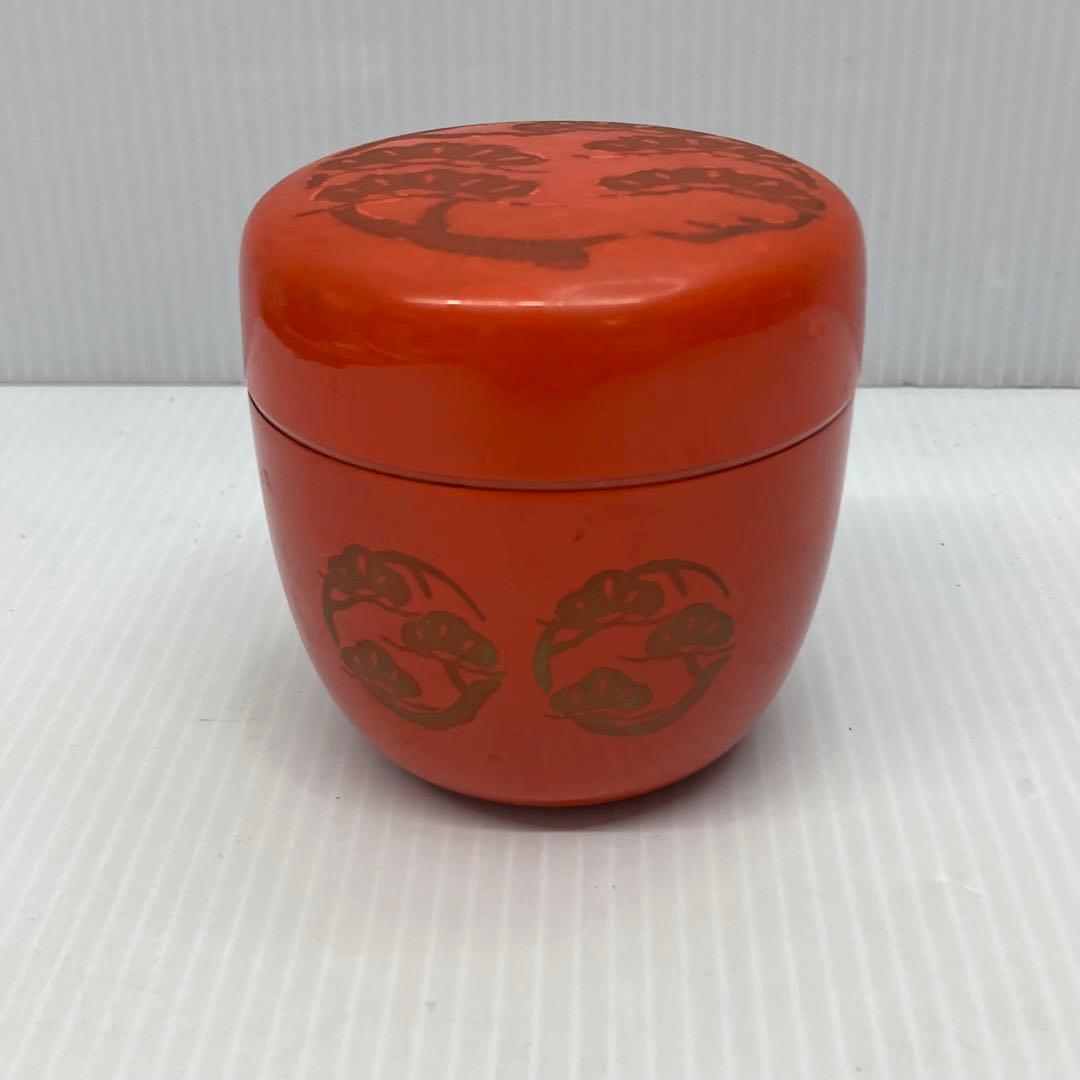 【茶道具】朱色　棗　茶道　日本文化　アンティーク　伝統工芸品　松　漆塗