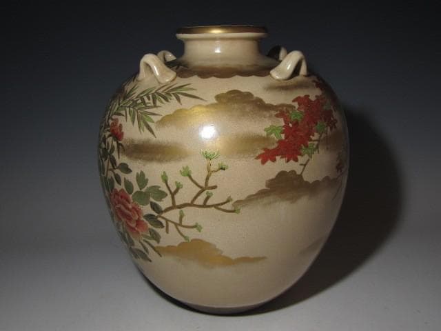 野々村仁清 四季花に雉 大壷（花器）全高33㎝ 飾り映えのする名品 k558