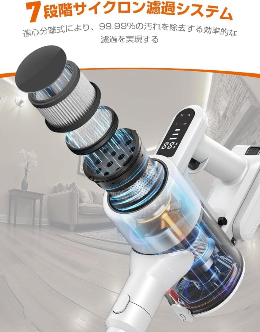 掃除機 コードレス 65Kpa強力吸引 収納充電スタント付き サイクロン式