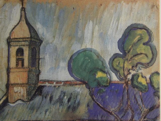 ポール・ゴーギャン、ル・プルデュ、サン・モデル礼拝堂（右）、希少な画集より