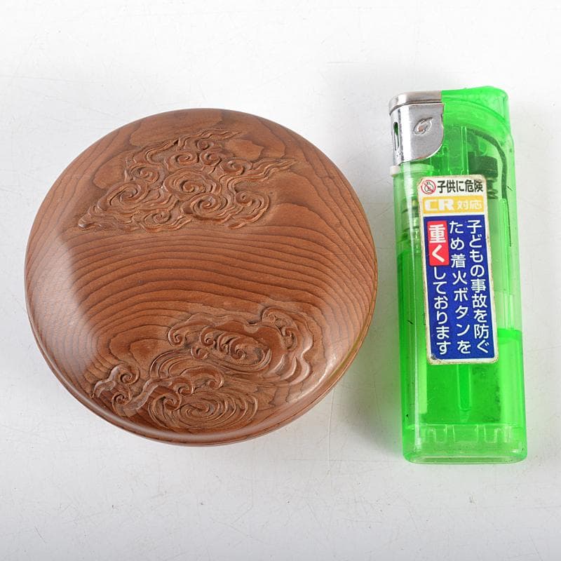 茶道具　指物師　前田南斎作　雲波刻　檪香合　裏千家淡々斎極め箱　M　R5695