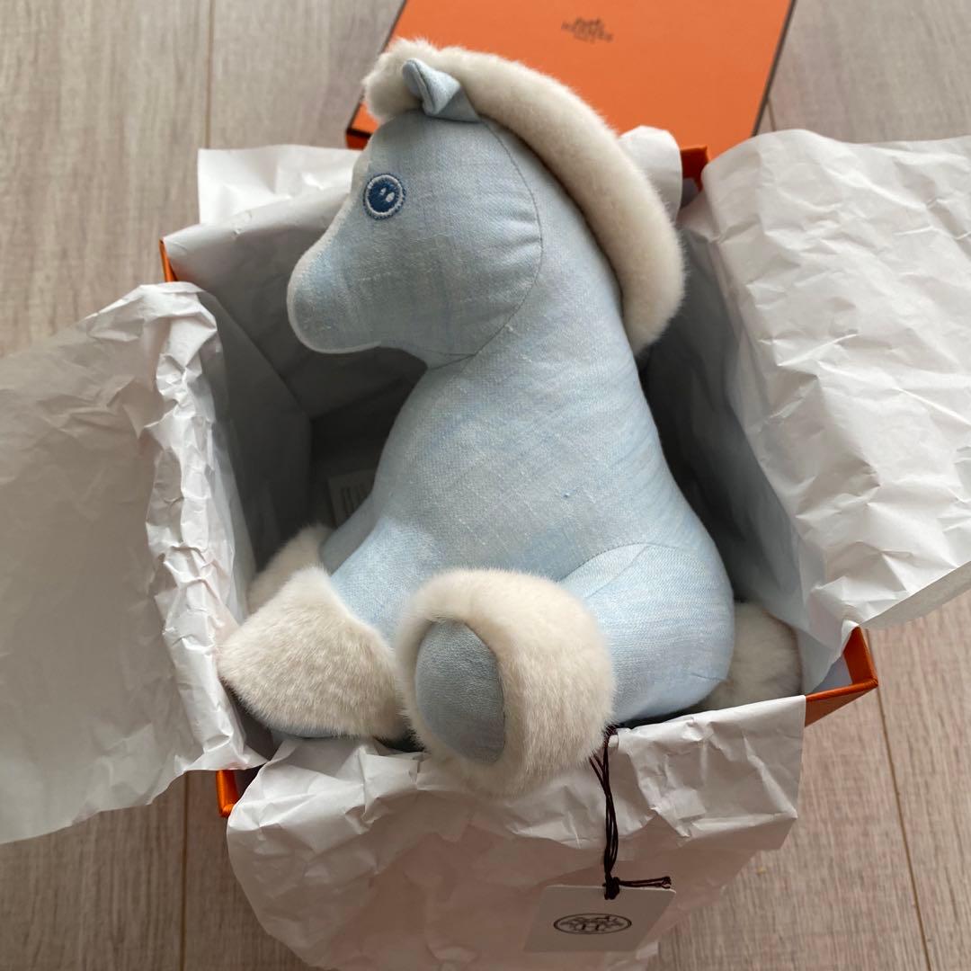 エルメス ベビーエルミー ホース 馬 ぬいぐるみ リネン ブルー 新品