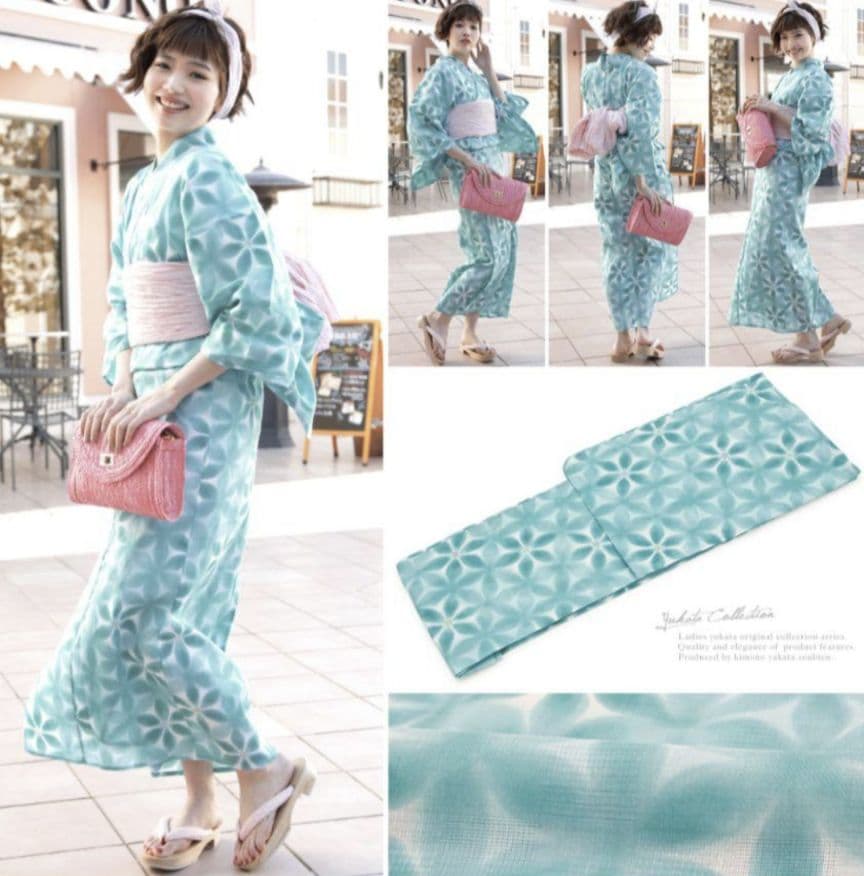新品未使用　浴衣　雪花絞り風　ターコイズブルー　高級浴衣　夏着物　綿