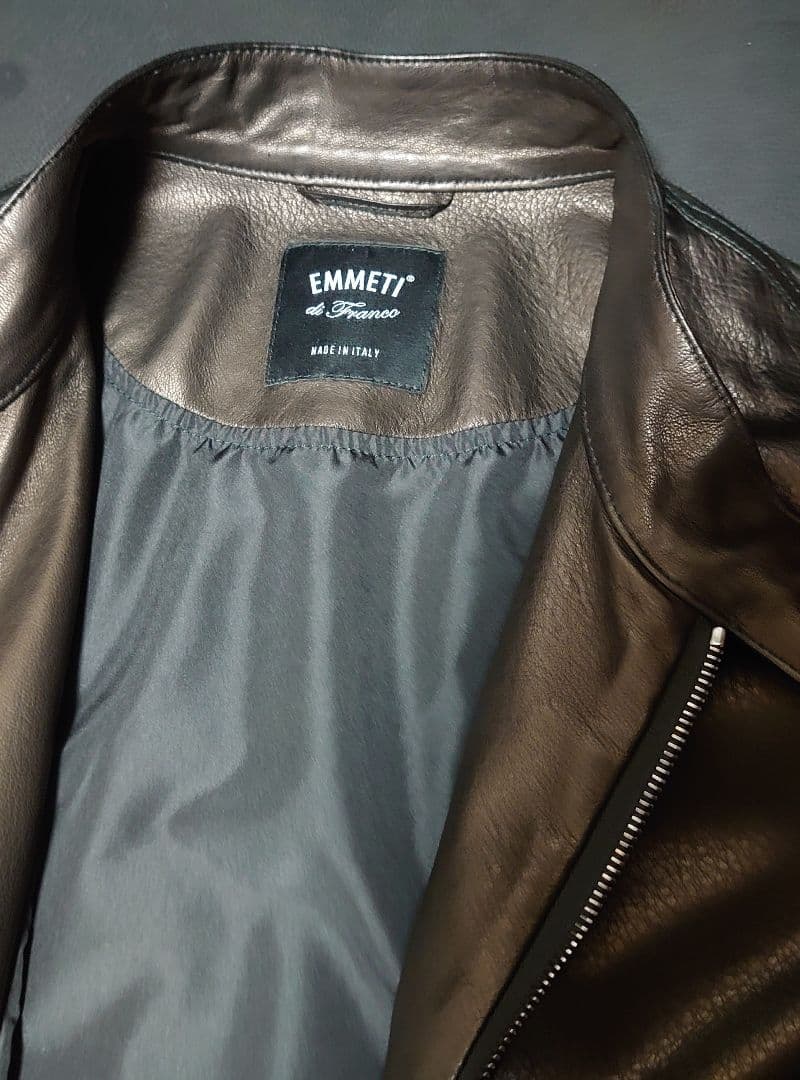 美品 EMMETTI レザーライダース ダークブラウン サイズ46