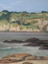 【真作】掛軸　水野陽翠　海　絶壁と波の彩　日本画　太巻　共箱入　T90