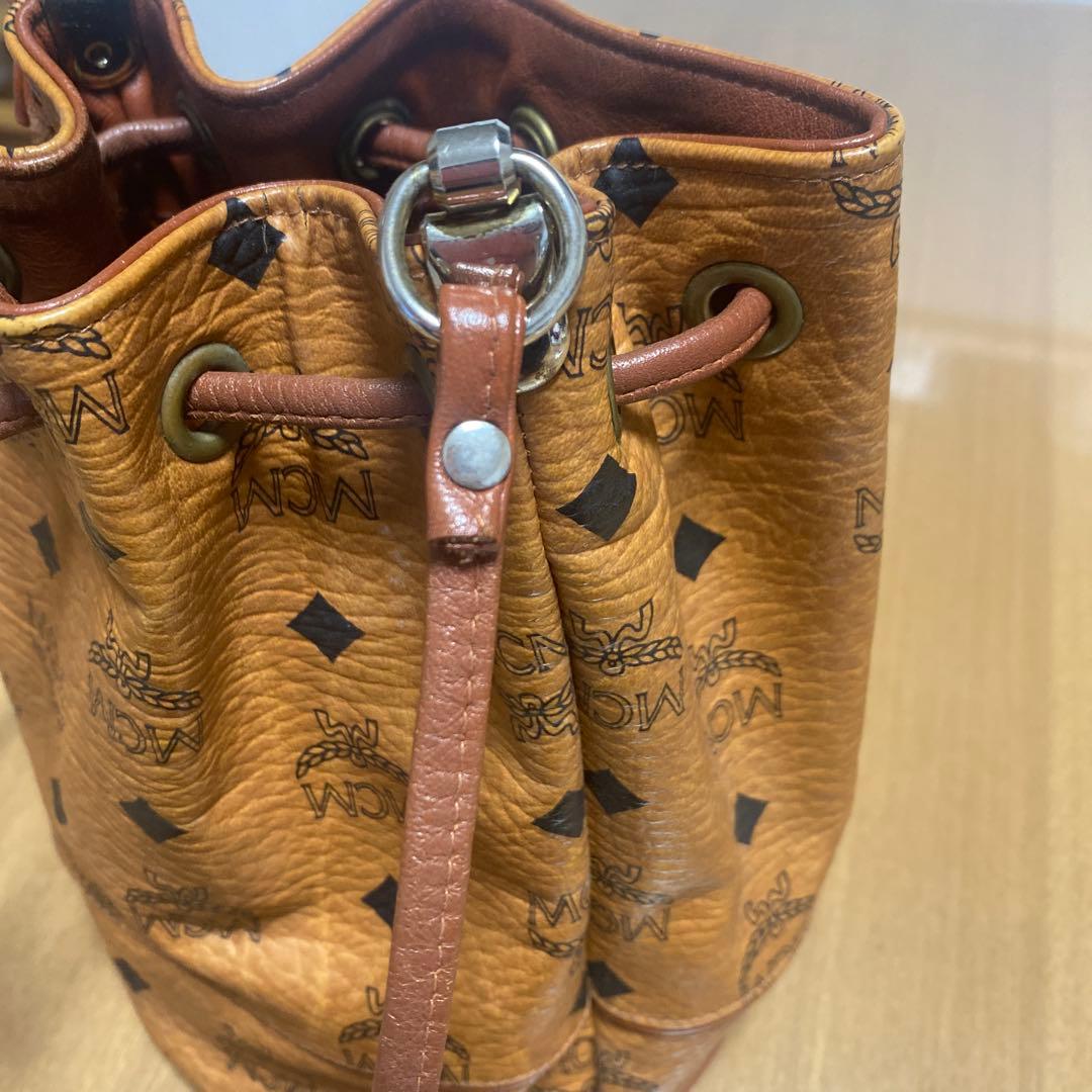 MCM ブラウンレザー 巾着型　バケツ型　ショルダーバッグ