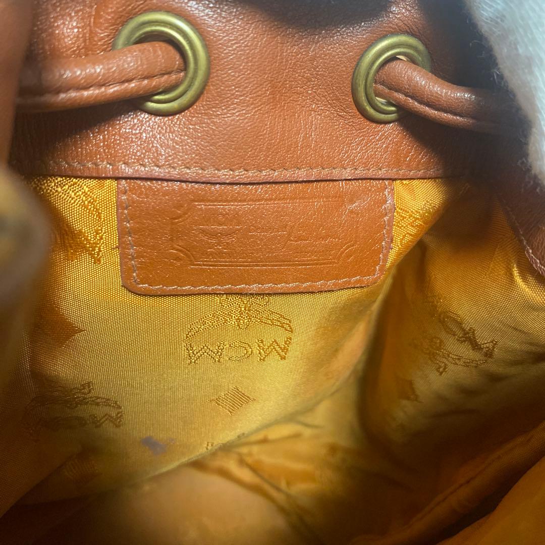 MCM ブラウンレザー 巾着型　バケツ型　ショルダーバッグ