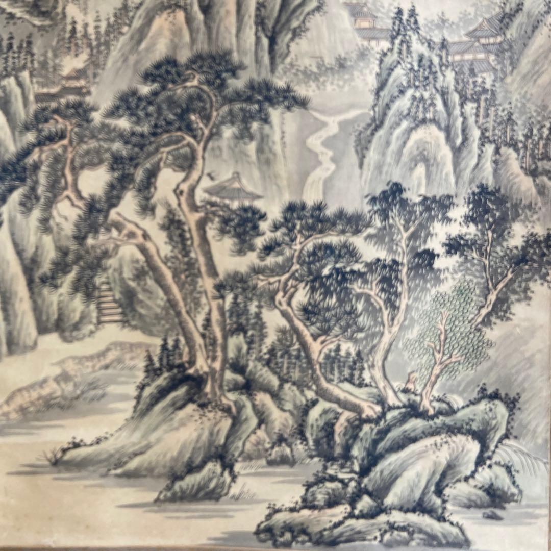 古い中国山水画掛軸