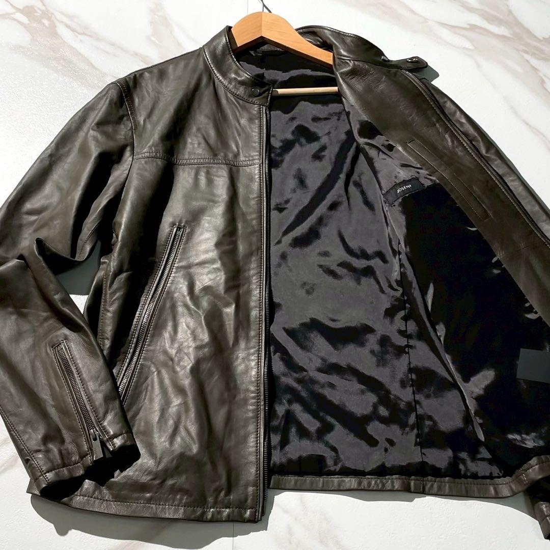 未使用タグ付✨JOSEPH 八の字ジップ 羊革 シングルライダースジャケット 緑