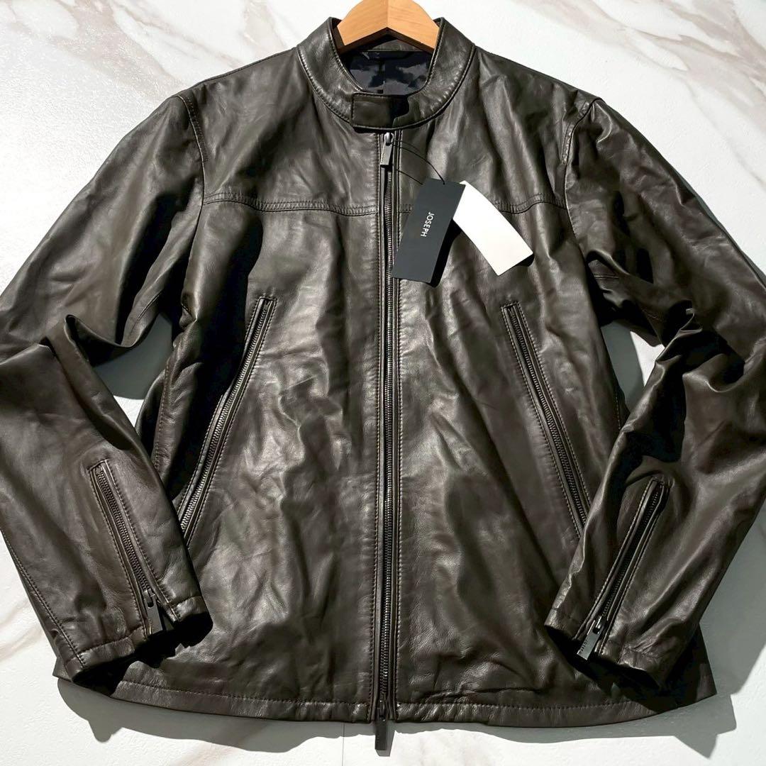 未使用タグ付✨JOSEPH 八の字ジップ 羊革 シングルライダースジャケット 緑