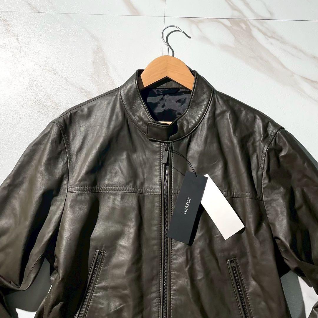 未使用タグ付✨JOSEPH 八の字ジップ 羊革 シングルライダースジャケット 緑