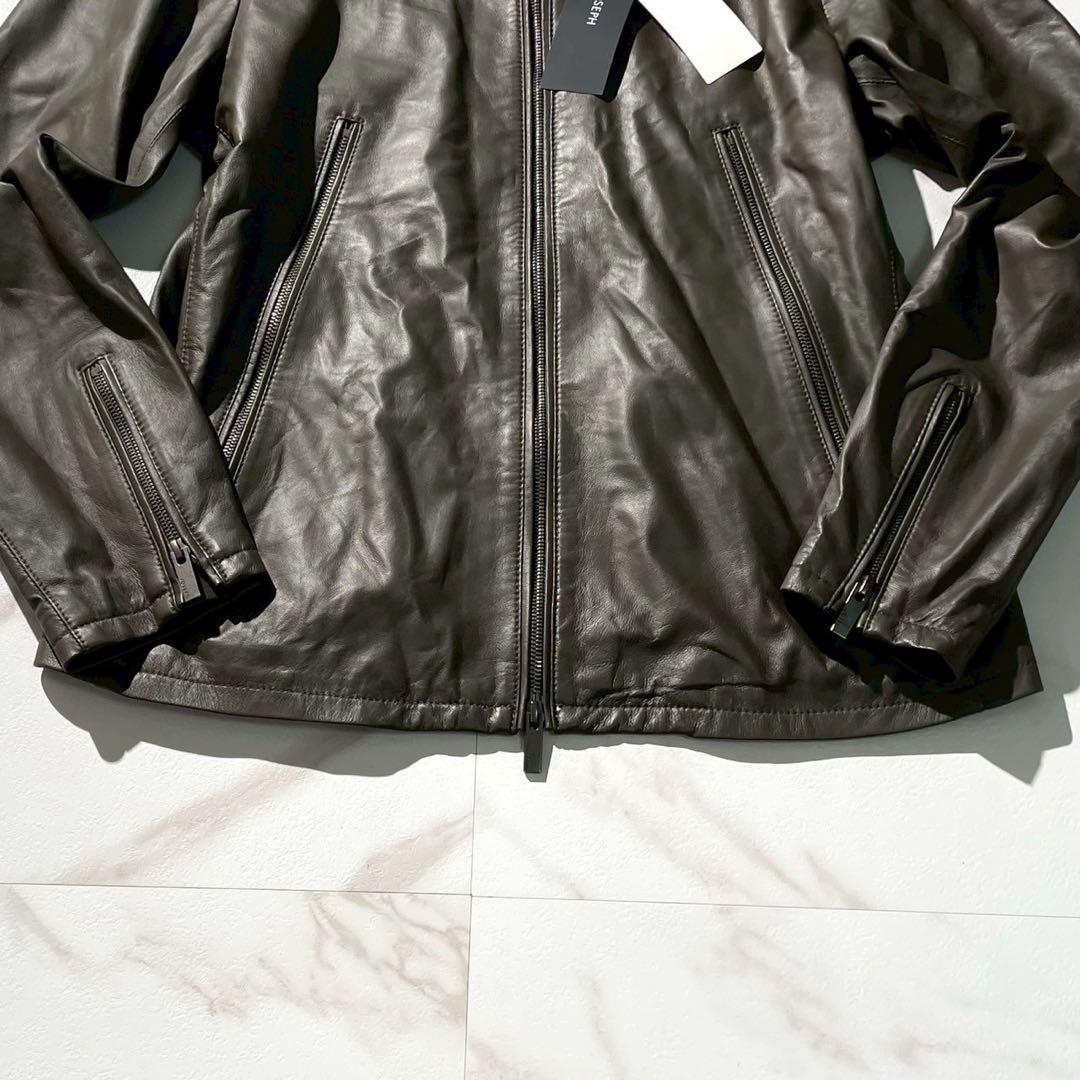 未使用タグ付✨JOSEPH 八の字ジップ 羊革 シングルライダースジャケット 緑