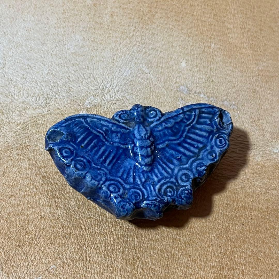 古美術 李朝　瑠璃釉　水滴　蝶