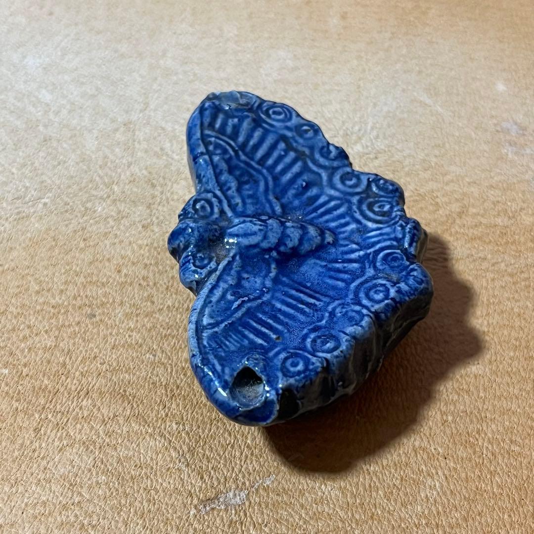 古美術 李朝　瑠璃釉　水滴　蝶