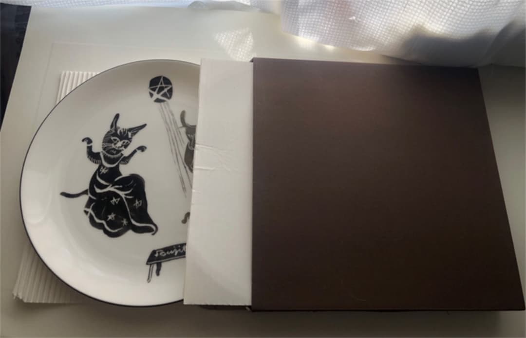 藤田嗣治　猫の絵皿　大皿　『猫と牛』