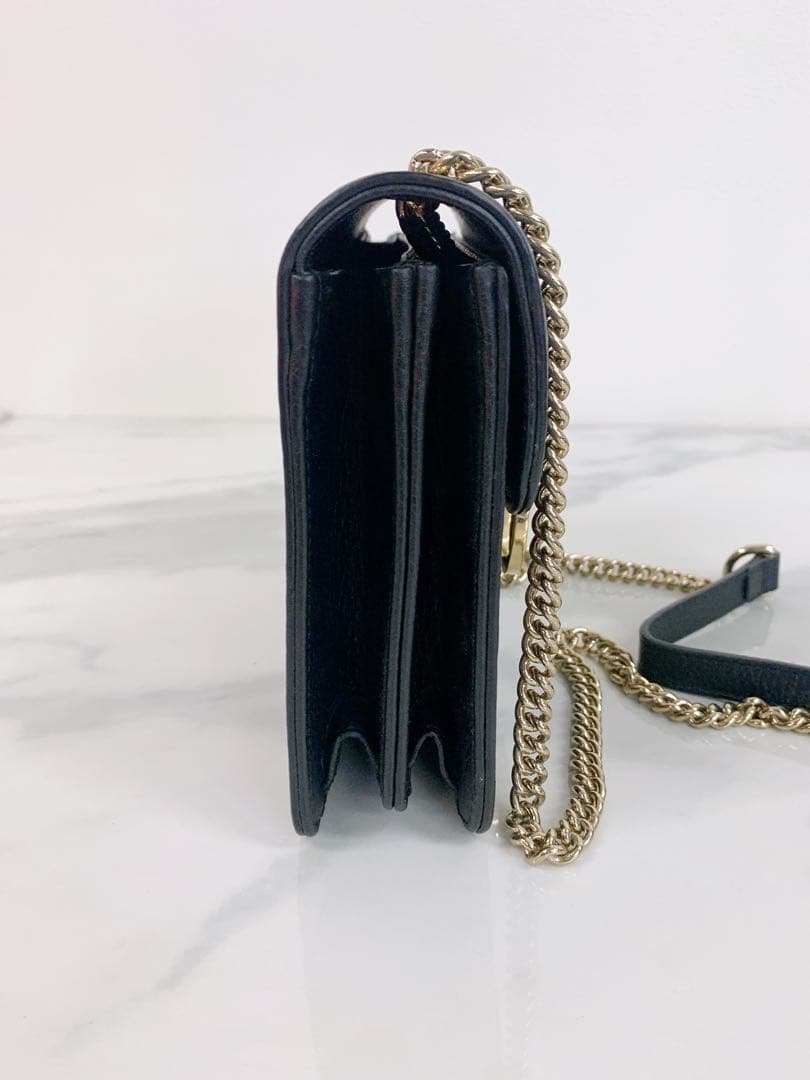 ＋GUCCI インターロッキングG チェーン　ショルダーバッグ レザー ブラック