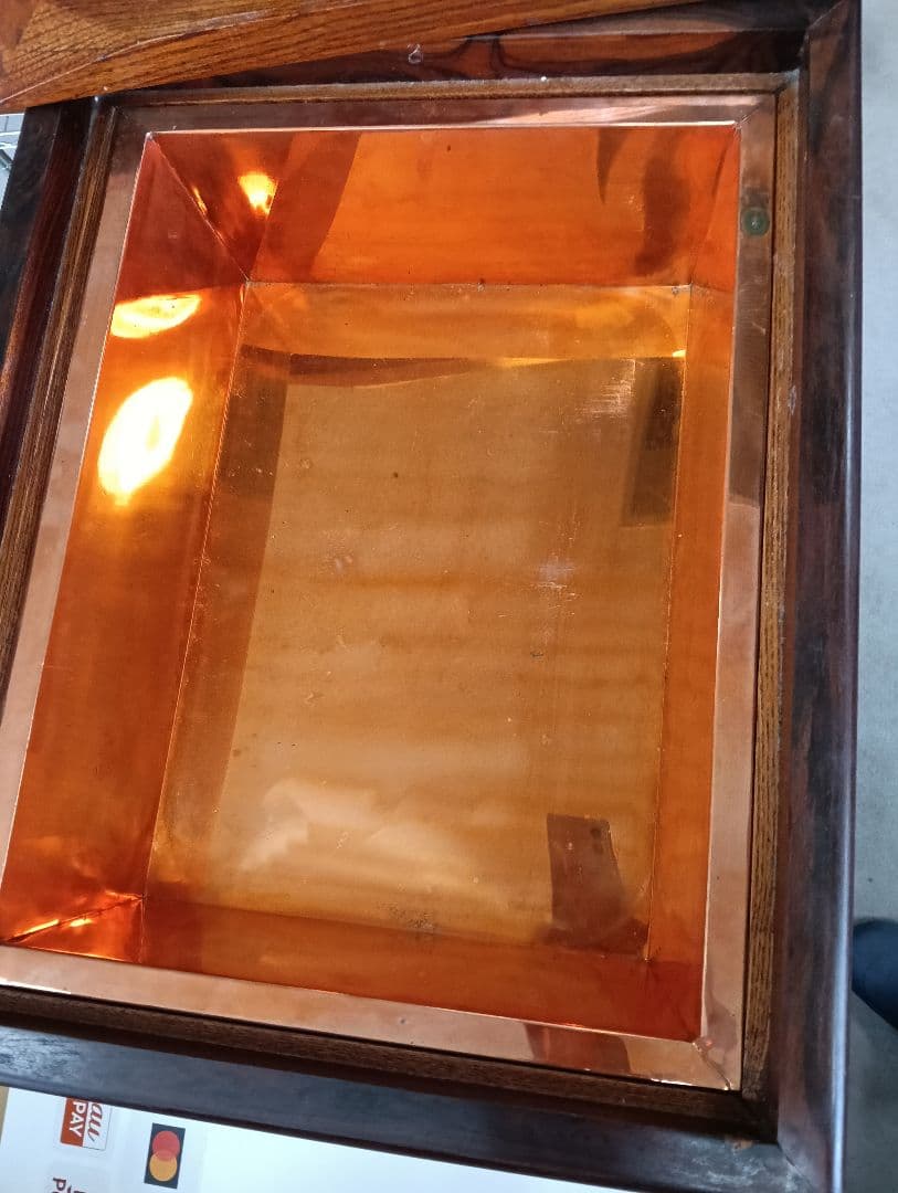 y【ビンテージ】木製火鉢 銅製内部コンパートメント付き