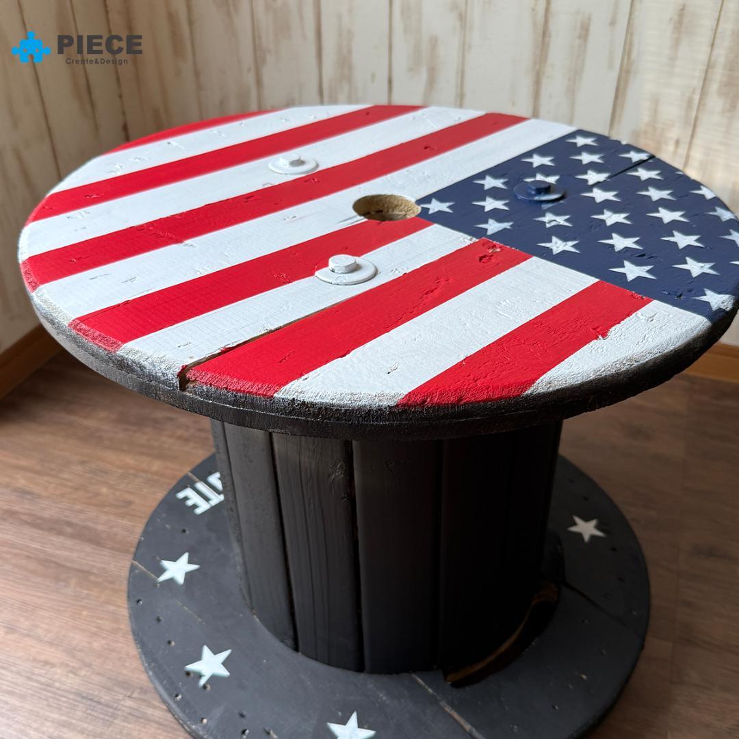 ケーブルドラム 電線ドラム テーブル アメリカン インテリア ガレージ 星条旗①